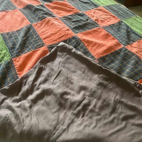 Handmade and well loved corduroy patchwork blanket throw - Picture 11 of 16